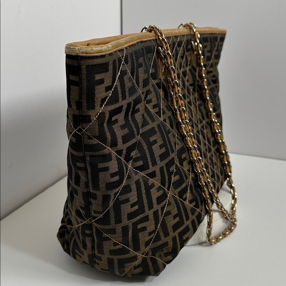 💯Authentic Fendi Brown Zucca Quilted Nylon Large Roll Tote🍀 - Picture 9 of 17